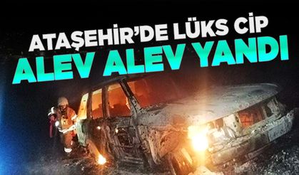 Ataşehir'de lüks cip alev alev yandı