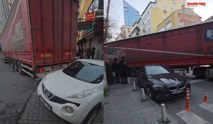 Kağıthane’de manevra yapan TIR 3 otomobile çarpıp caddeyi birbirine kattı